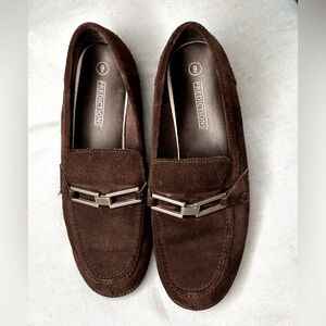 Perceptions brown suede loafers with metal buckle trim. Size 9. NWOTGS.